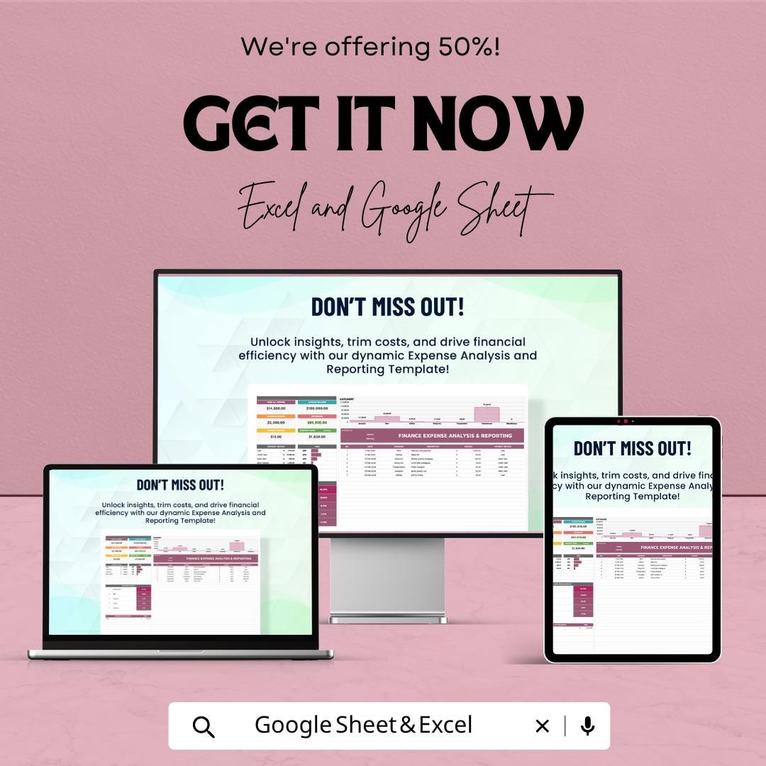 Finance Expense Analysis Template | Expense Tracker Spreadsheet | Financial Reporting Template | Budget Analysis Dashboard