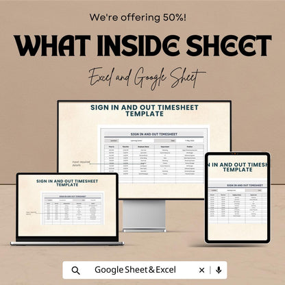 Sign In and Out Timesheet | Attendance Tracker Template | Excel & Google Sheets | Employee Time Log | Printable Sign-In Sheet