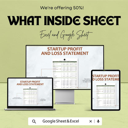 Startup Profit and Loss Statement Template | P&L Spreadsheet for Excel and Google Sheets | Income Statement for Startups