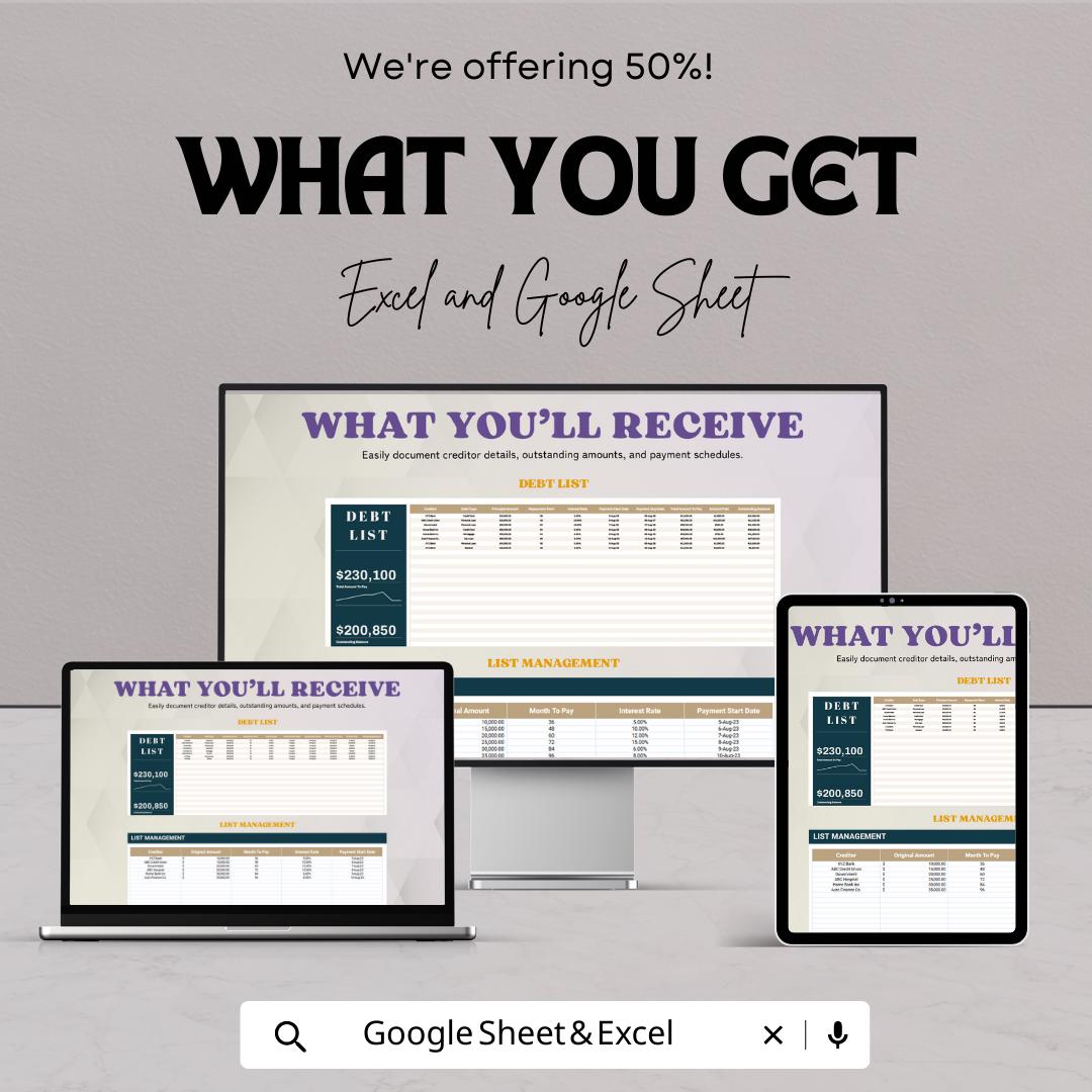 Debt List Template | Excel & Google Sheets Debt Tracker | Debt Payoff Spreadsheet | Personal Finance Organizer | Editable Debt Planner