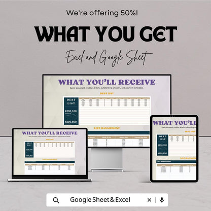 Debt List Template | Excel & Google Sheets Debt Tracker | Debt Payoff Spreadsheet | Personal Finance Organizer | Editable Debt Planner
