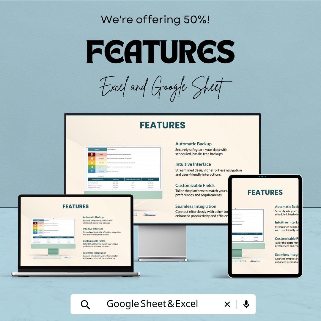 SMART Goals Template | Goal Setting Spreadsheet | Productivity Planner | Action Plan Tracker | Excel & Google Sheets | Goal Tracker Sheet