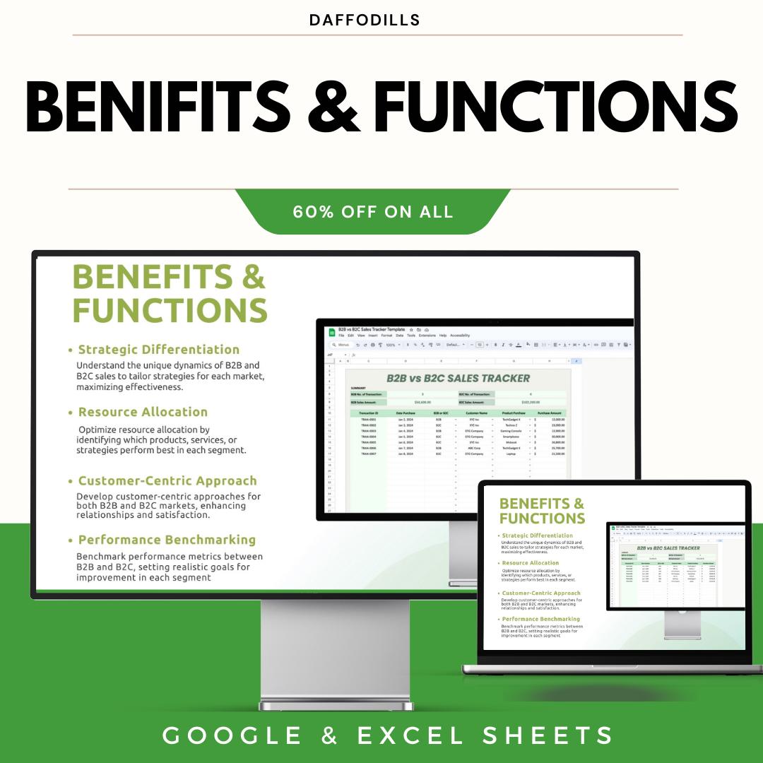 B2B vs B2C Sales Tracker Template, Sales Comparison Spreadsheet, Business Revenue Tracker, Google Sheets Excel