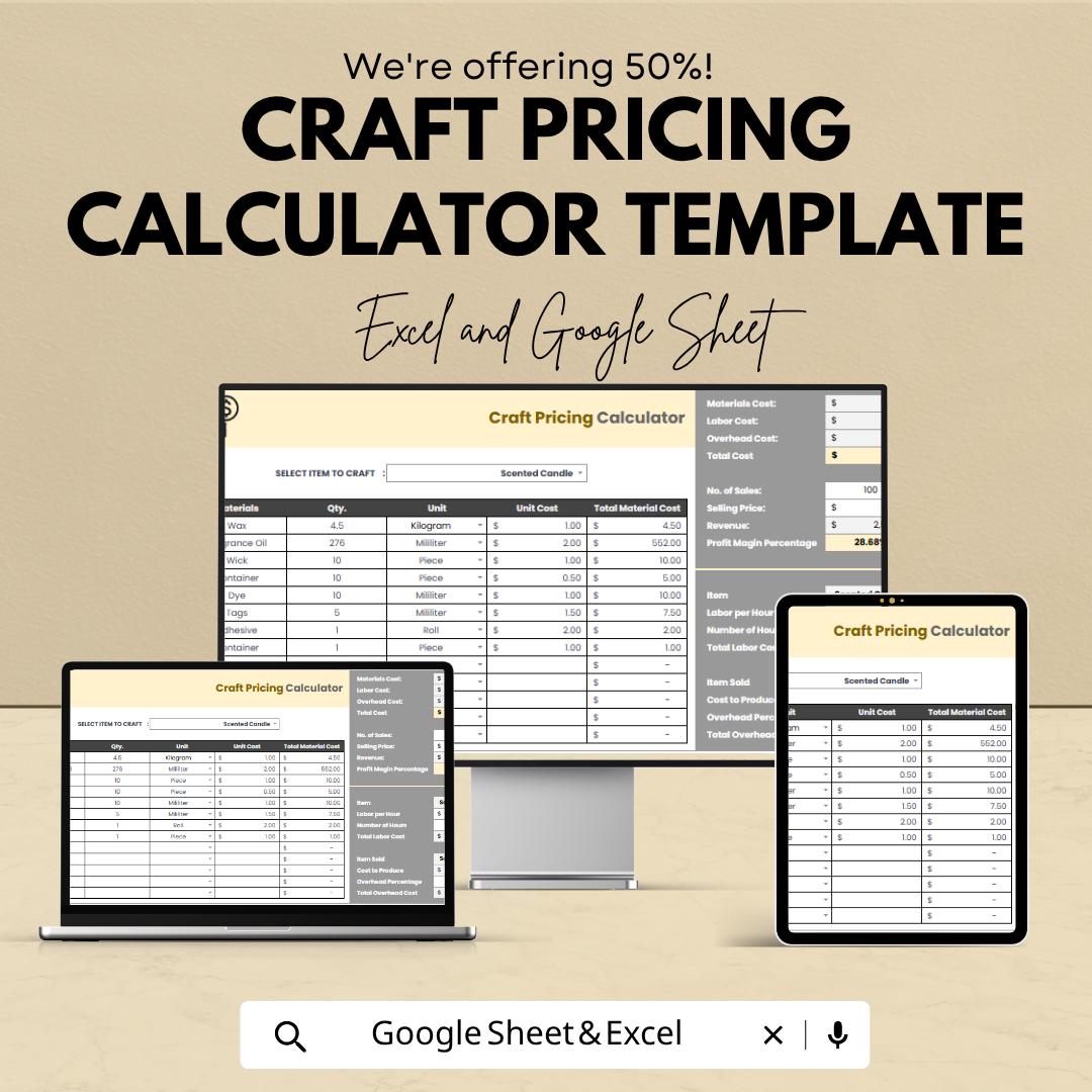Craft Pricing Calculator Template | Product Pricing Spreadsheet | Handmade Business Pricing Tool | Cost Calculator Template