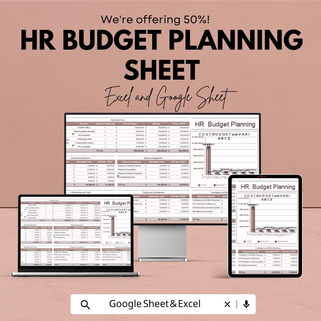 HR Budget Planning Template | Excel & Google Sheets | 50% Off | Workforce Budget Tracker