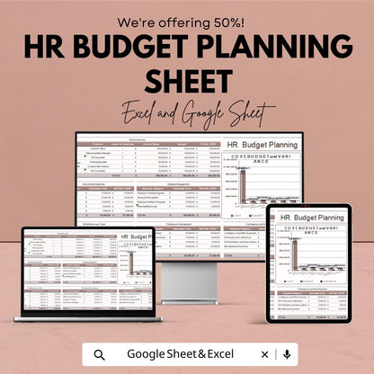 HR Budget Planning Template | Excel & Google Sheets | 50% Off | Workforce Budget Tracker