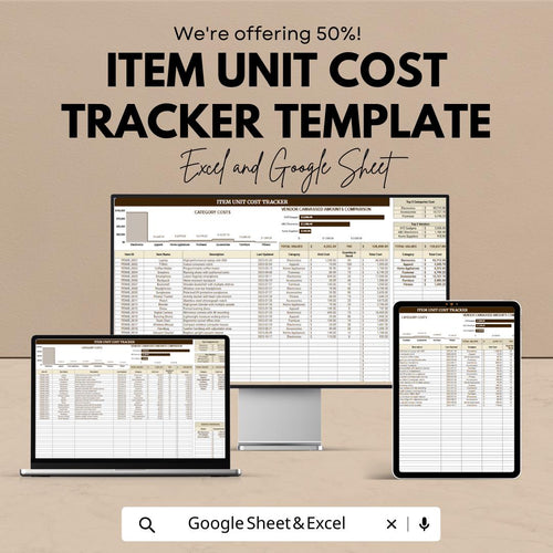 Item Unit Cost Tracker Template, Excel & Google Sheets, Inventory Cost Spreadsheet, Product Price Tracker, Vendor Cost Comparison