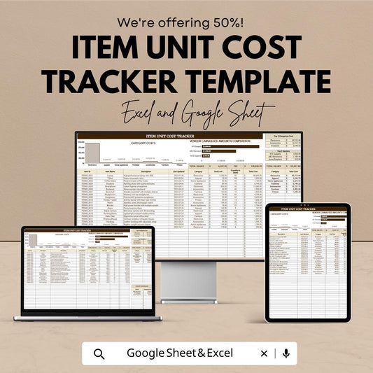 Item Unit Cost Tracker Template, Excel & Google Sheets, Inventory Cost Spreadsheet, Product Price Tracker, Vendor Cost Comparison