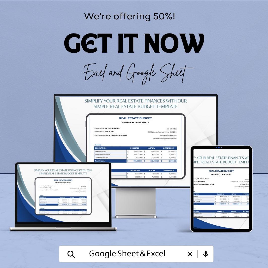 Sales Contract Variation Analysis Tool Template | Real Estate Budget Spreadsheet | Excel & Google Sheets | Financial Planning Template |