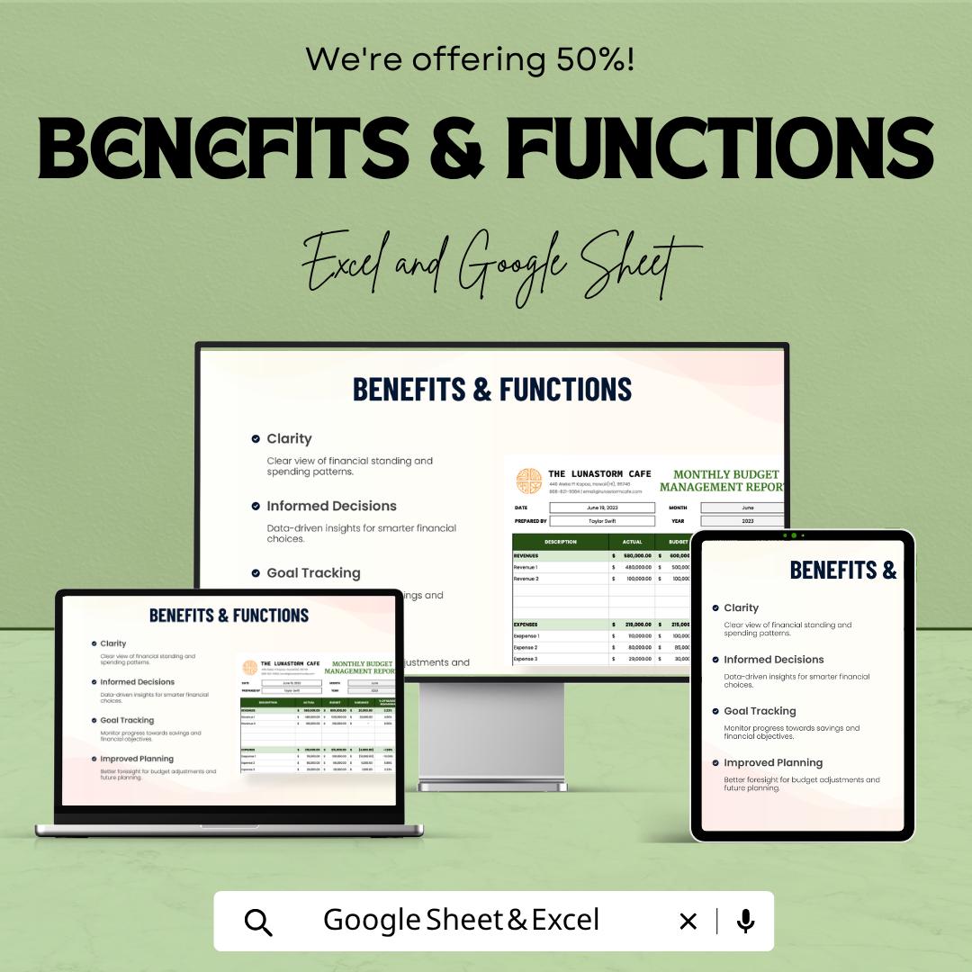 Monthly Budget Management Report Template | Budget Report Spreadsheet | Financial Analysis Sheet