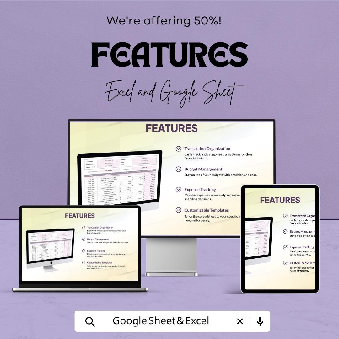 Ledger Workbook Template | Accounting Ledger Spreadsheet | Bookkeeping Tracker Template | Excel & Google Sheets |