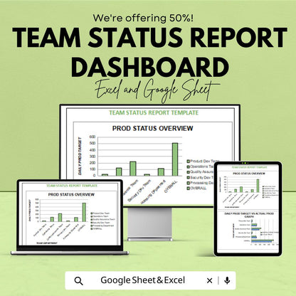 Team Status Report Dashboard | Excel and Google Sheet | Productivity Tracker | Task Status Overview | Digital Download Template