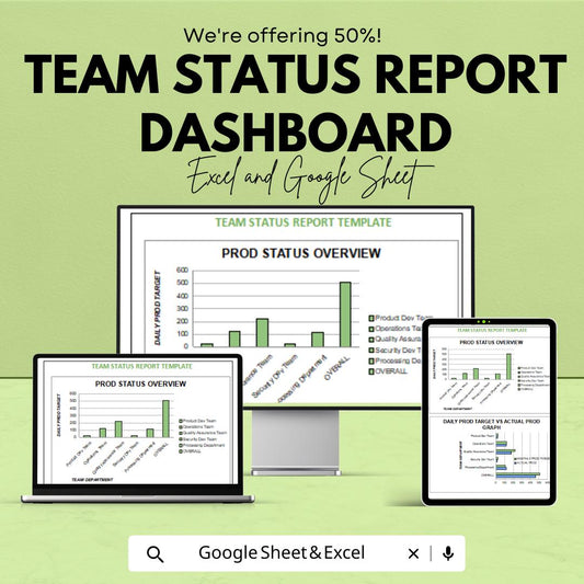 Team Status Report Dashboard | Excel and Google Sheet | Productivity Tracker | Task Status Overview | Digital Download Template
