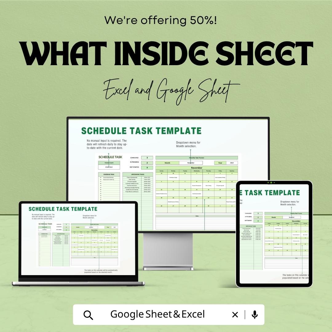 Schedule Task Template | Task Management Planner | Daily Task Tracker | Work Task Schedule Sheet | Task Organizer Template