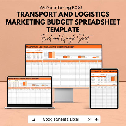 Transport and Logistics Marketing Budget Spreadsheet Template | Google Sheets | Marketing Budget Planner | Logistics Advertising Tracker |