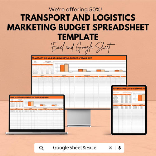 Transport and Logistics Marketing Budget Spreadsheet Template | Google Sheets | Marketing Budget Planner | Logistics Advertising Tracker |