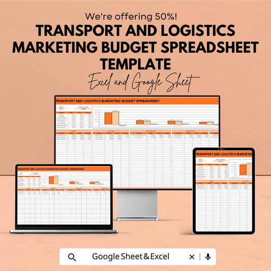 Transport and Logistics Marketing Budget Spreadsheet Template | Google Sheets | Marketing Budget Planner | Logistics Advertising Tracker |