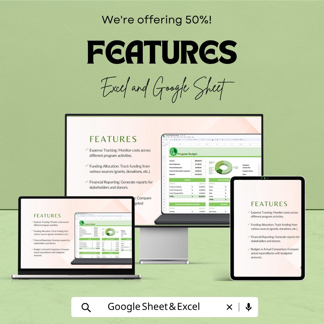 Program Budget Template | Event Budget Planner | Nonprofit Budget Spreadsheet | Expense Tracker | Financial Planning Template
