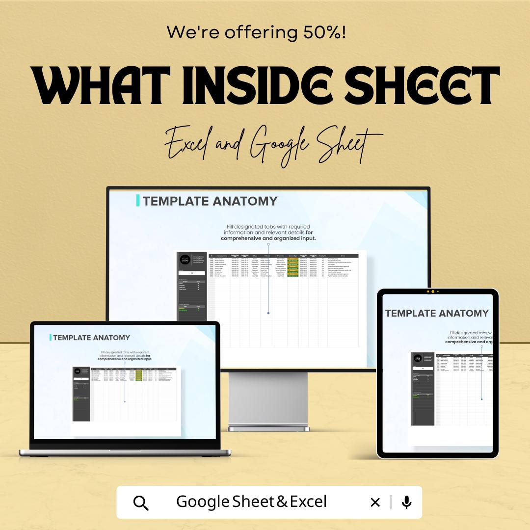 IP Rights Management Template, Intellectual Property Contract Tracker, Legal Contract Organizer