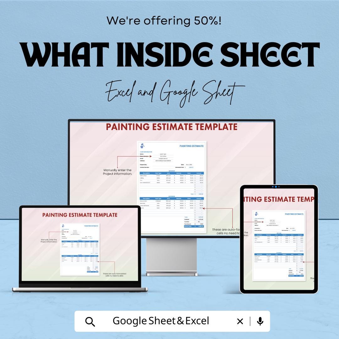 Painting Estimate Template | Contractor Estimate Form | House Painting Cost Calculator | Business Template