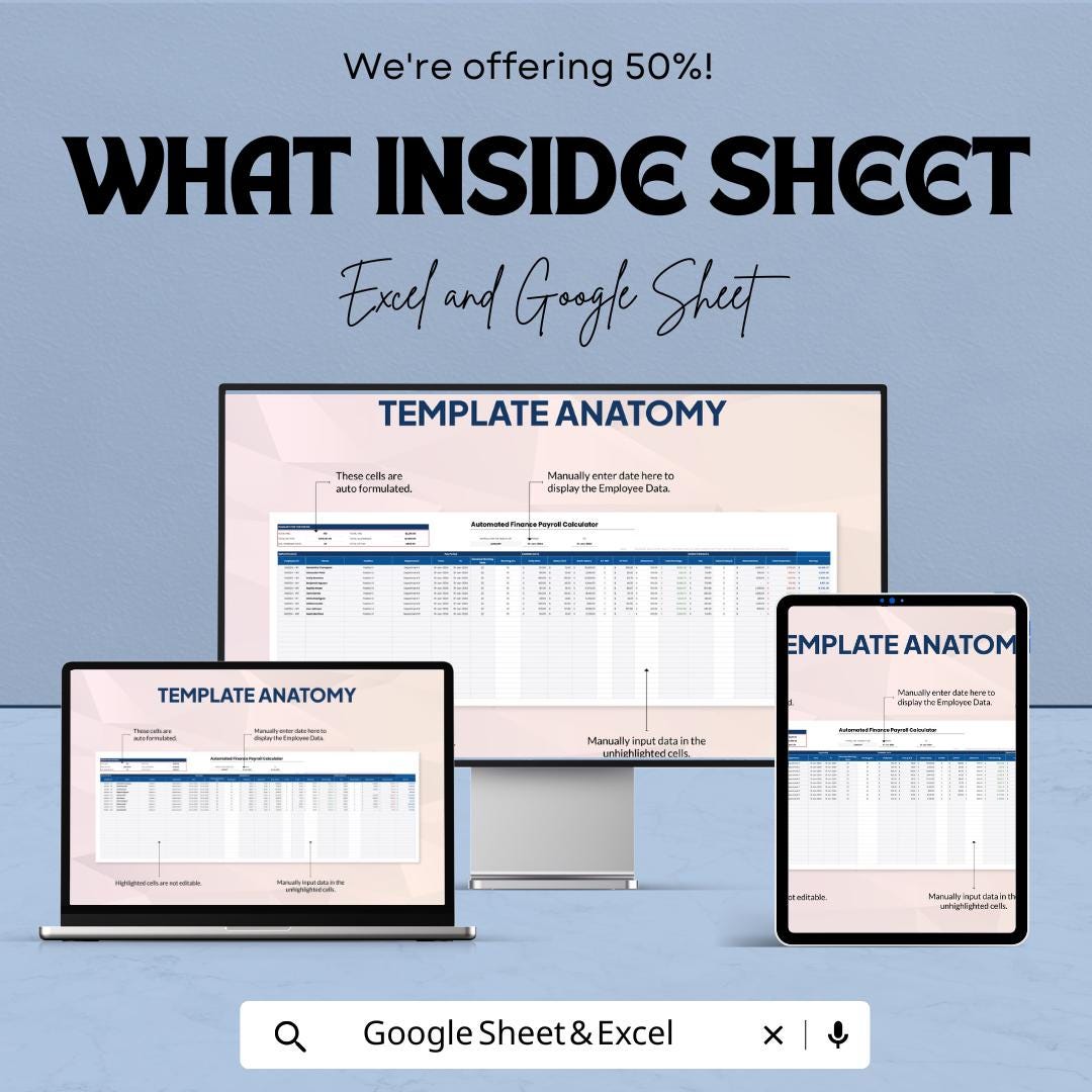Automated Finance Payroll Calculator Template | Payroll Management Spreadsheet | Employee Salary Calculator | Automated Payroll Tool