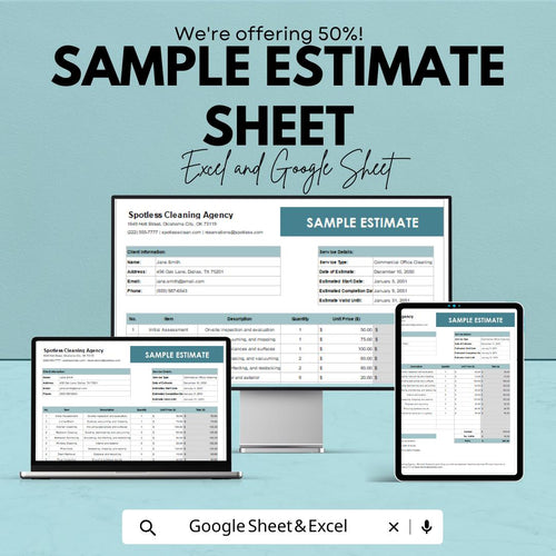 Sample Estimate Template Sheet - Editable Estimate Sheet for Excel and Google Sheets, Business Estimate Template, Professional Estimate |
