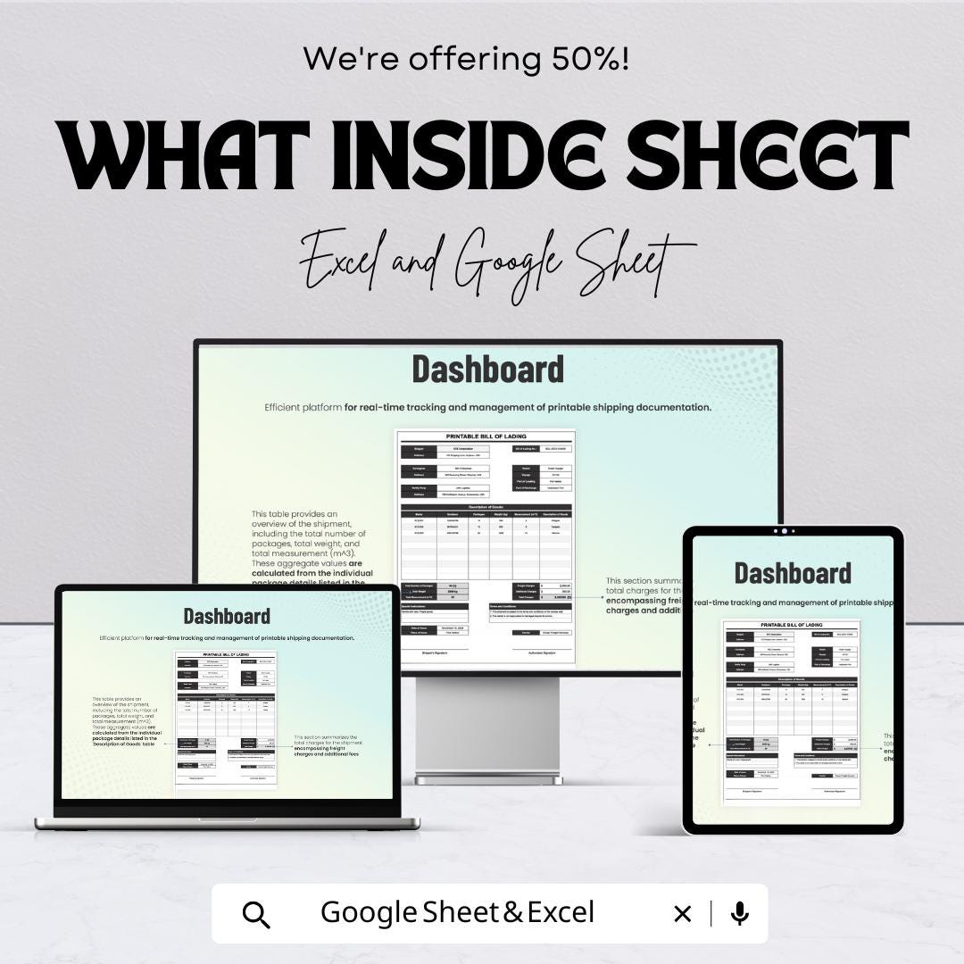 Printable Bill of Lading Sheet - Editable Excel & Google Sheet Template for Easy Shipment Tracking
