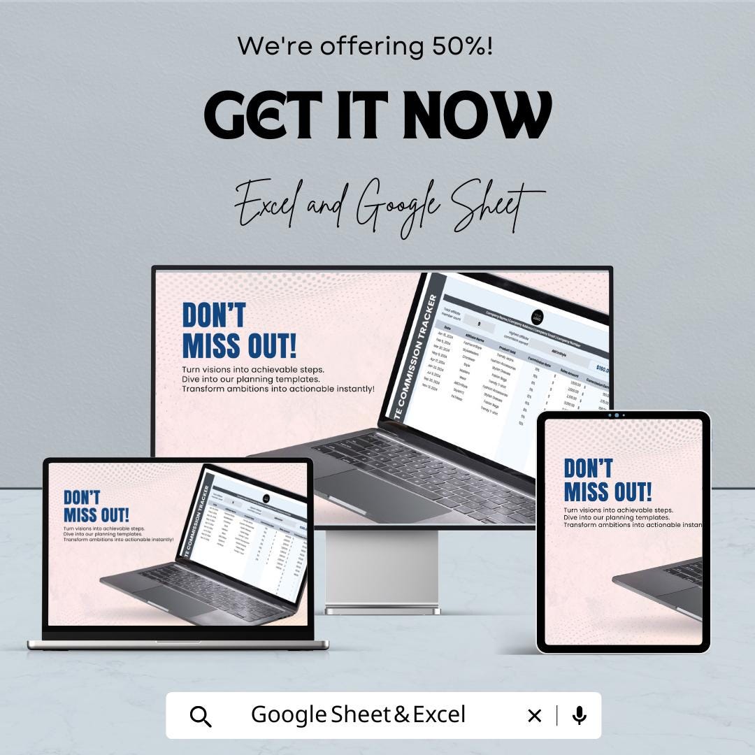Marketing Affiliate Commission Tracker | Excel & Google Sheet | Sales Commission Log | Digital Template for Affiliate Managers