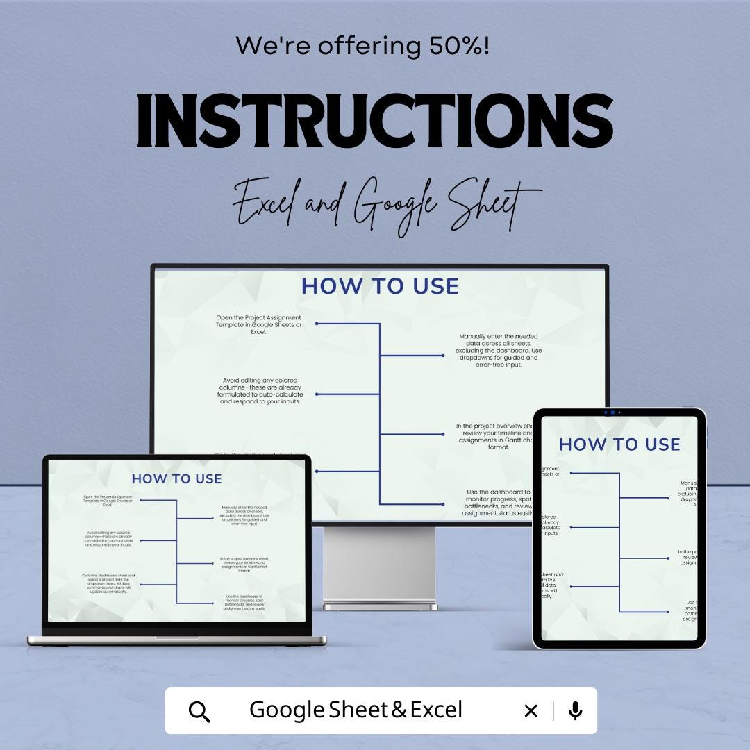 Project Assignment Template  | Team Task Assignment Tracker | Project Management Sheet | Task Allocation Planner | Work Assignment Template