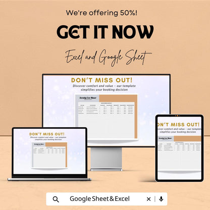Hotel Price List Sheet | Excel and Google Sheets Template | Room Rate & Service Pricing Management Tool