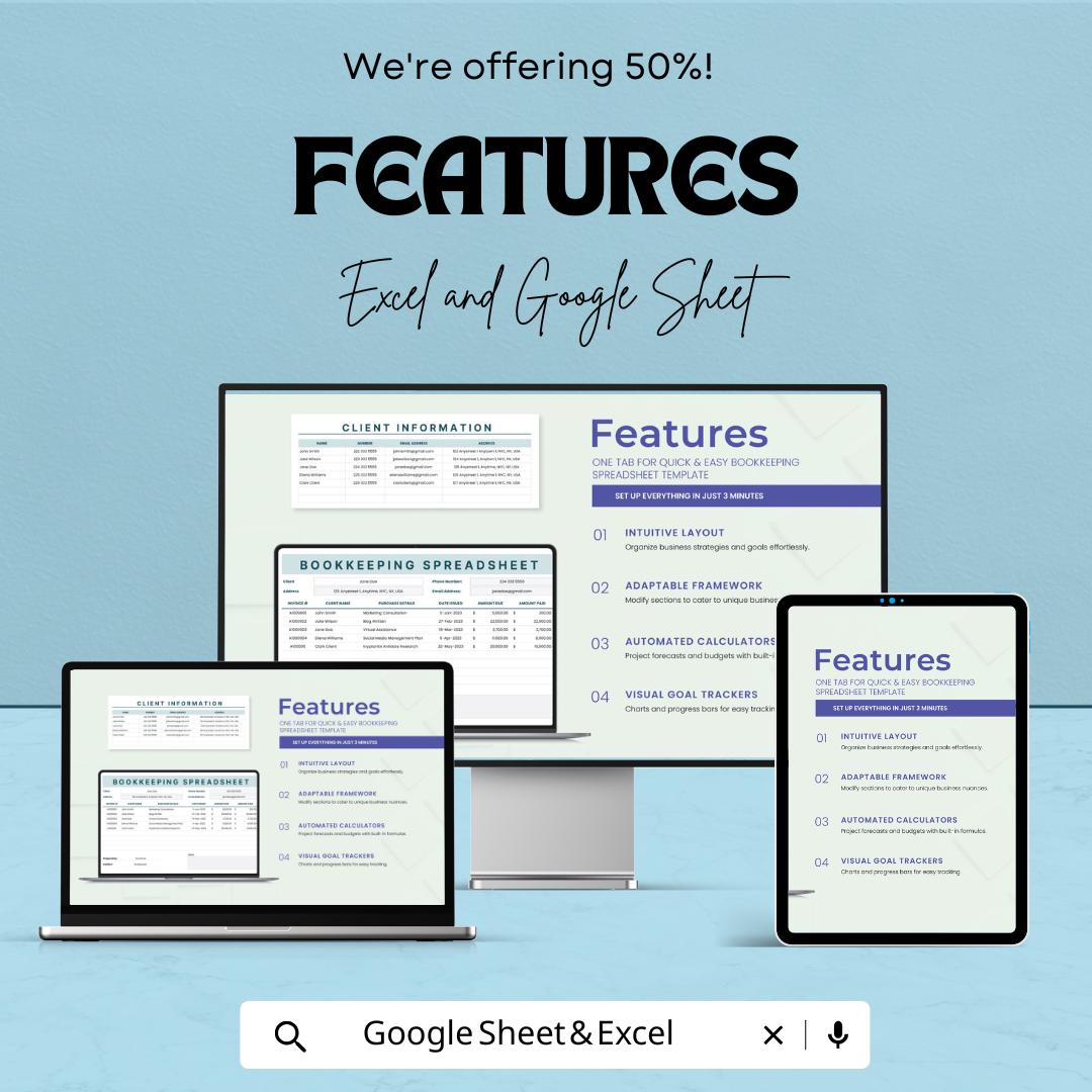 Bookkeeping Spreadsheet Template | Small Business Bookkeeping | Client Tracker | Invoice Tracker | Finance Spreadsheet | Accounting Template