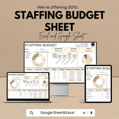 Staffing Budget Sheet - Excel & Google Sheet Template | Employee Salary Planning | Budget Forecast | Employee Cost Management Tool