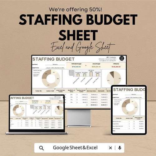 Staffing Budget Sheet - Excel & Google Sheet Template | Employee Salary Planning | Budget Forecast | Employee Cost Management Tool