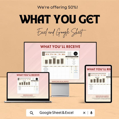 Marketing Niche Market Analysis Sheet | Excel and Google Sheets Template for Market Research | Track Business Performance | 50% Off