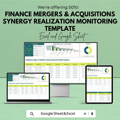 Finance M&A Synergy Realization Monitoring Template | Merger Synergy Tracker | M and A Performance Dashboard
