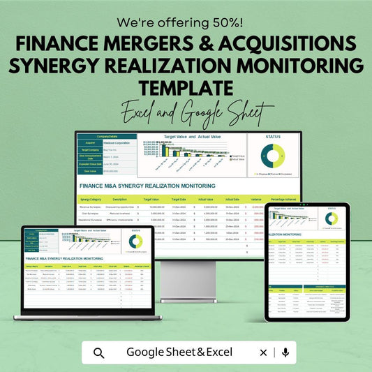 Finance M&A Synergy Realization Monitoring Template | Merger Synergy Tracker | M and A Performance Dashboard