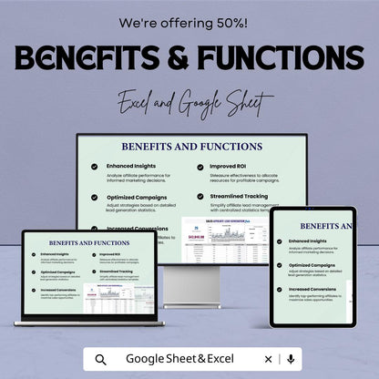 Sales Affiliate Lead Generation Stats Template | Conversion Tracking Dashboard | Affiliate Performance Report | Excel & Google Sheets