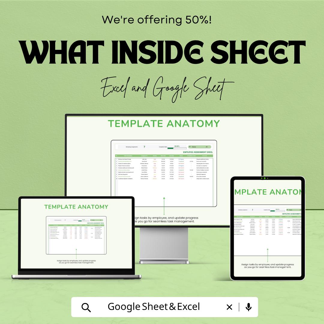 Employee Task Tracker Excel | Assignment Tracker Spreadsheet | Team Task Manager | Project Management Template