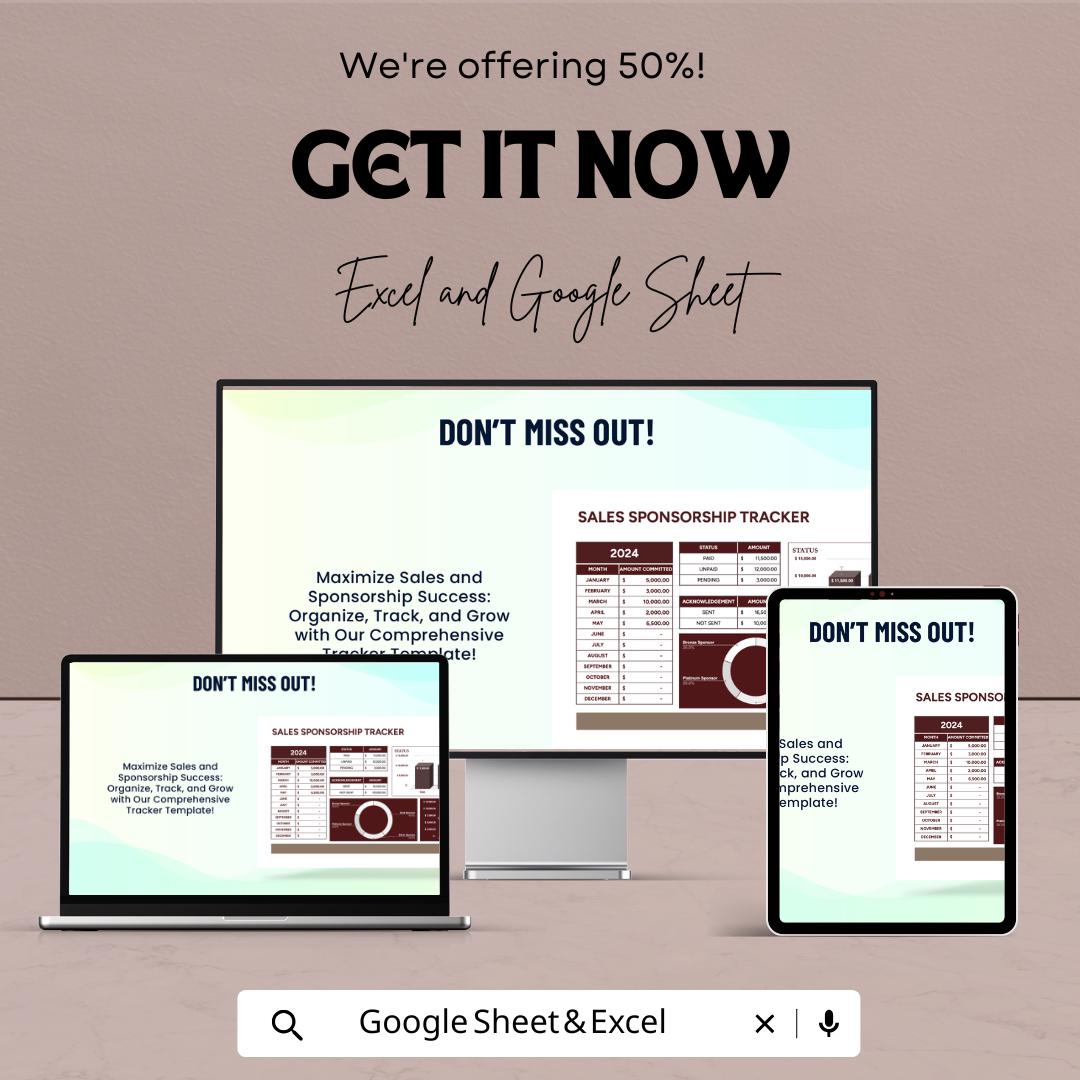 Sales Sponsorship Tracker Template | Excel and Google Sheets Sponsorship Management Dashboard | Revenue & Sales Tracker