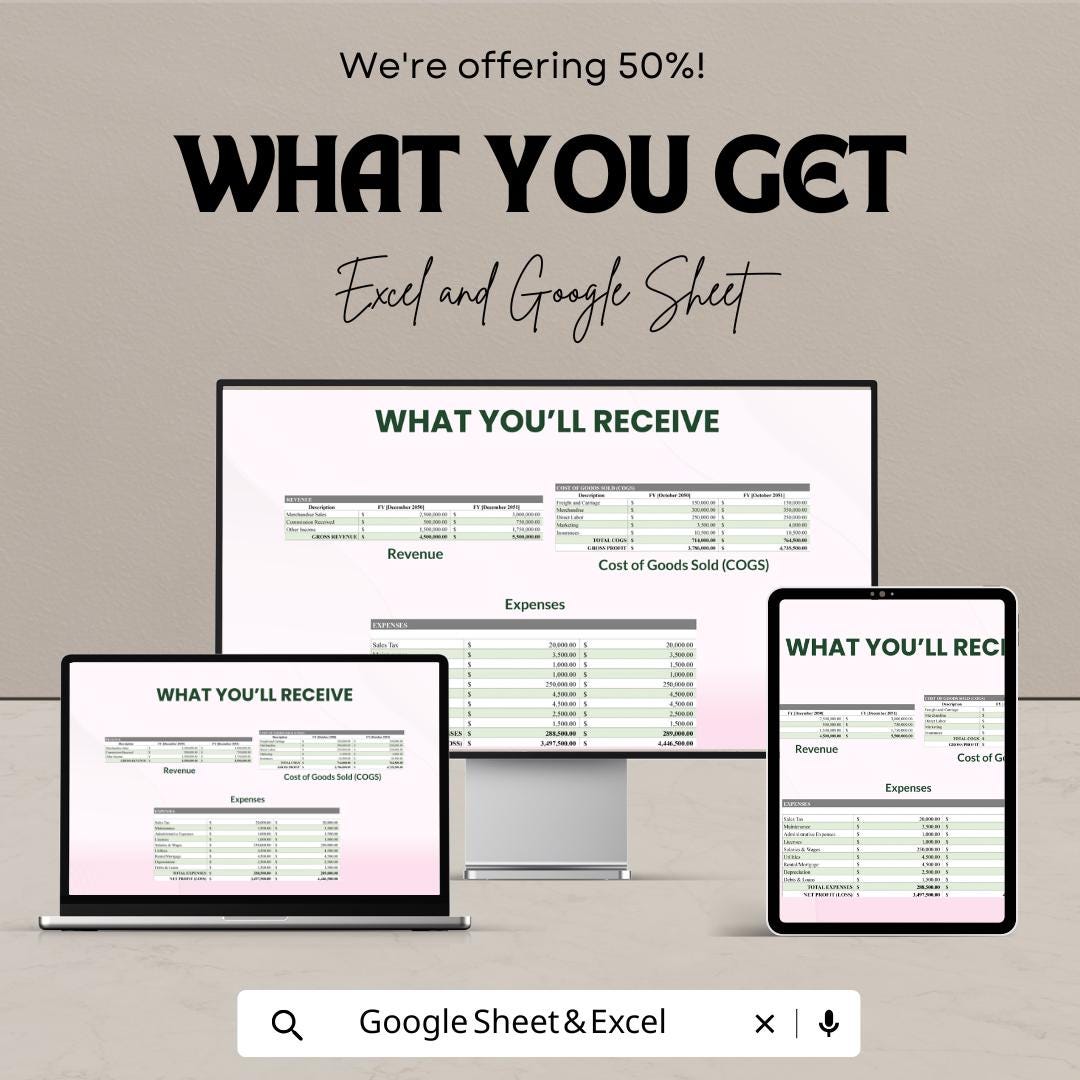 Trading Profit and Loss Template | Excel & Google Sheets | Financial Statement Tracker | Business Accounting Tool | Trade PL Report |