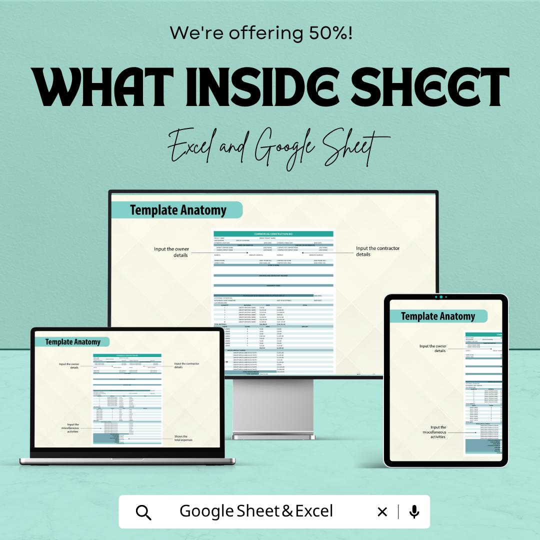 Construction Bid Template | Commercial Estimate Sheet | Contractor Proposal Template | Excel & Google Sheets Bid Form | Project Cost