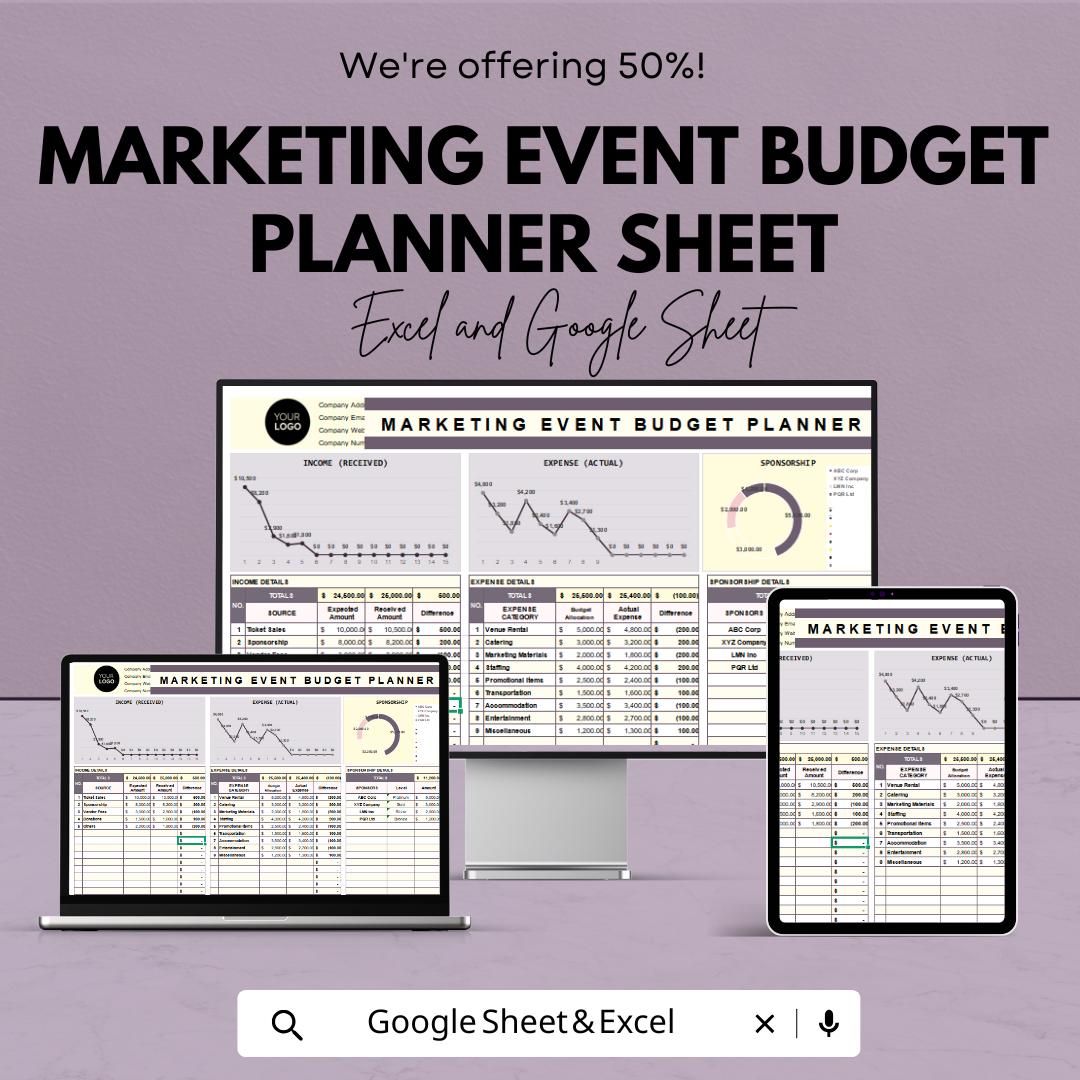 Marketing Event Budget Planner | Excel & Google Sheets | Event Budget Template | Finance Tracker | Editable Event Planning Sheet