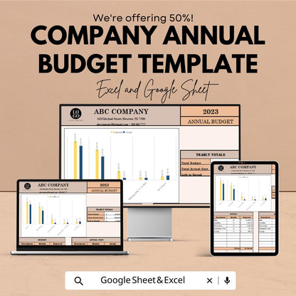 Company Annual Budget Template | Excel & Google Sheets | Business Budget Planner | Financial Planning Spreadsheet