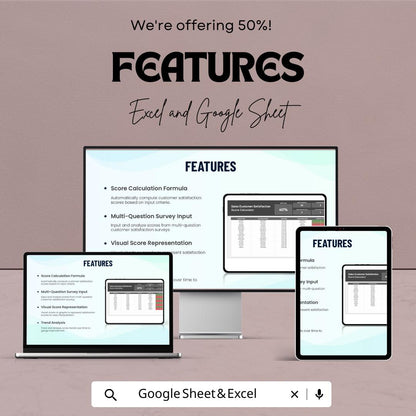Sales Customer Satisfaction Score Calculator Sheet | Google Sheets & Excel Template | Track Customer Feedback and Sales Performance