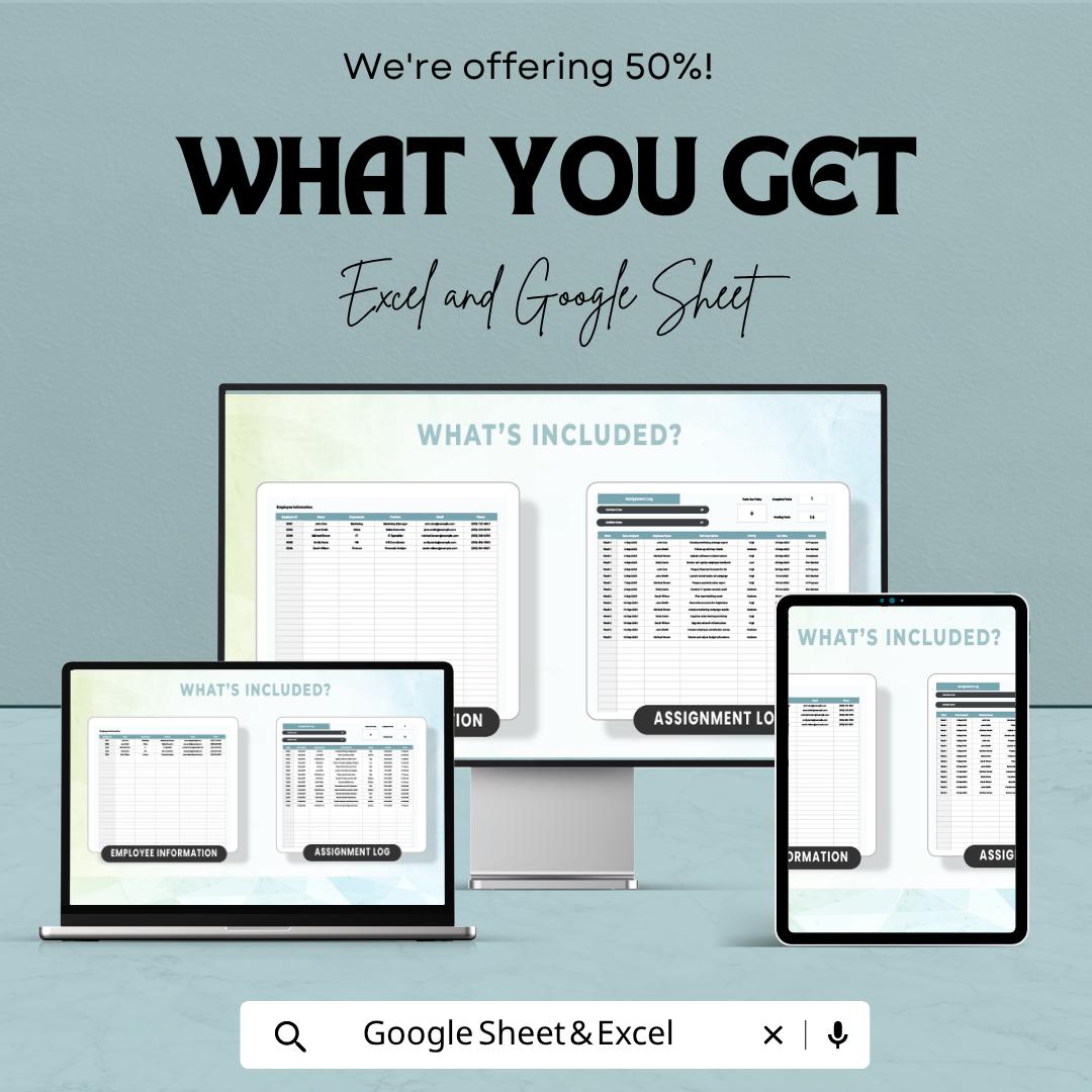 Employee Work Assignment Tracker Excel | Team Task Manager Spreadsheet | Employee Task Tracker | Project Management Template