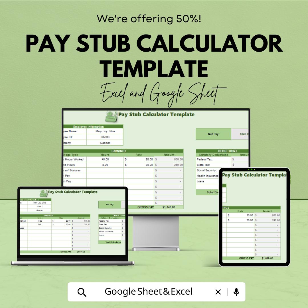 Pay Stub Calculator Template | Payroll Calculator | Paycheck Template | Earnings & Deductions Tracker | Small Business Payroll Tool