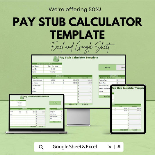Pay Stub Calculator Template | Payroll Calculator | Paycheck Template | Earnings & Deductions Tracker | Small Business Payroll Tool