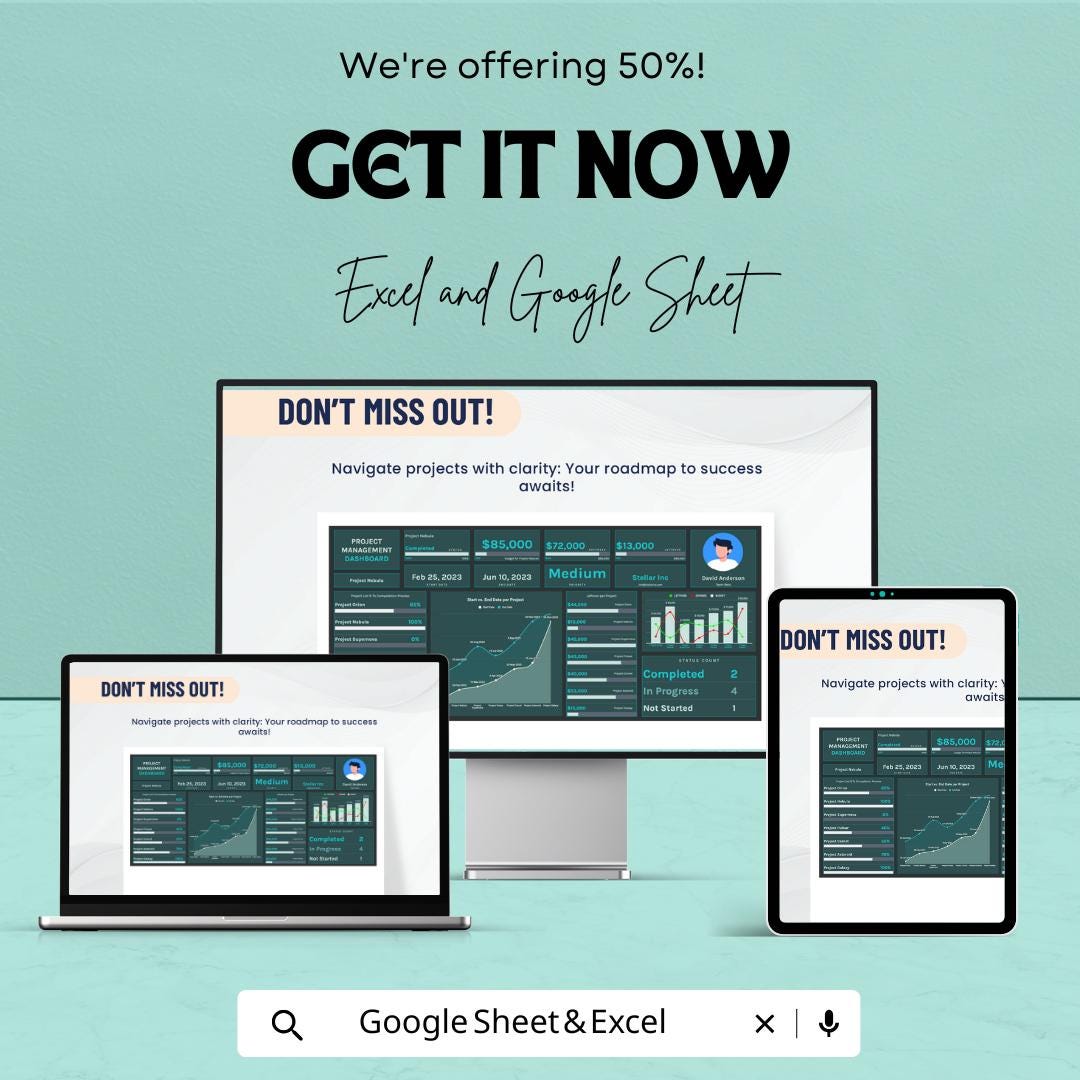 Project Management Dashboard Template | KPI Dashboard | Task and Timeline Tracker | Project Overview Template