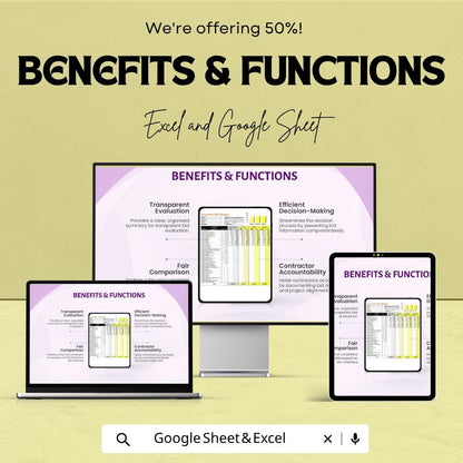 Construction Bid Tabulation Template Excel Google Sheets | Contractor Bid Comparison Spreadsheet | Project Cost Estimator |