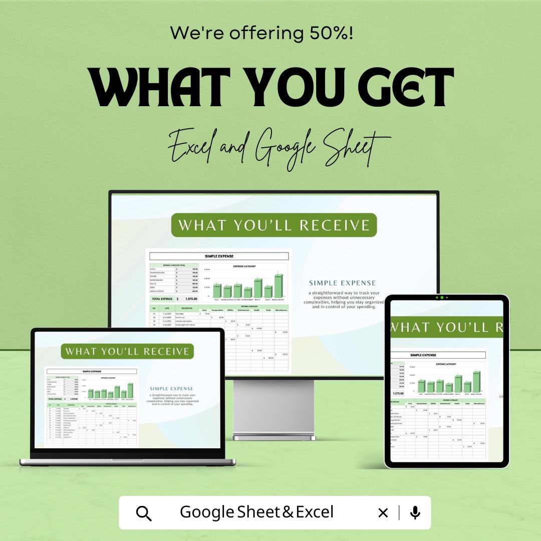Simple Expense Tracker Sheet | Budget Planner Excel & Google Sheet | Monthly Finance Tracker | Digital Expense Log